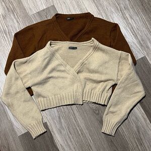 SHEIN Cropped Sweater Set - Tan and Brown